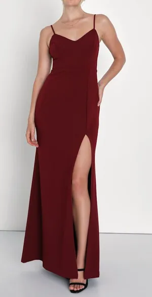 Lulus Eloquent Ease Burgundy Sleeveless Mermaid Maxi Dress Prom Party Size M thumbnail 1