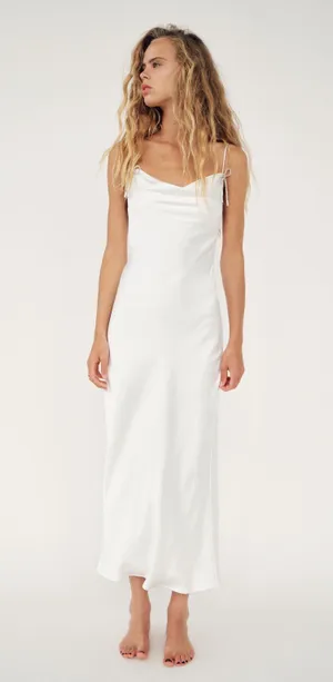 ZARA dress maxi satin rhinstone bow wedding slip on evening party coctail thumbnail 6