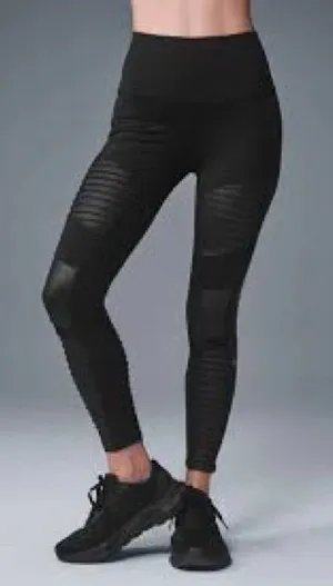 ALO Yoga Black Ribbed Moto-Style High-Waist Leggings 1159 thumbnail 1