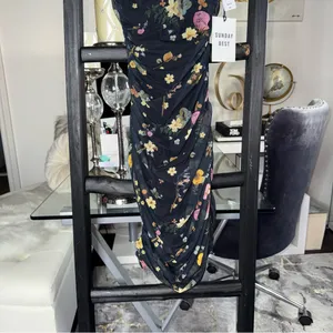 Aritzia Sunday Best XXS Caruso Black Floral Mesh Midi Dress Ruched Bodycon New thumbnail 12