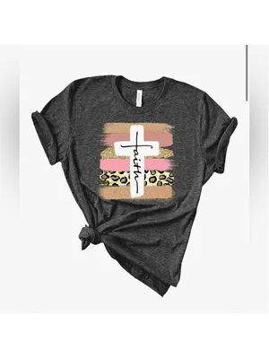 NEW Gray Love in Faith Cross Christian T-Shirt Ring spun cotton Apparel 2X thumbnail 3