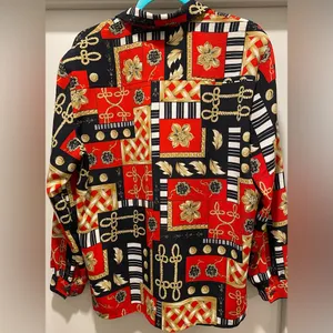 Vintage 80s EHL Red & Black Patterned Long-Sleeve Button-Up Blouse Top thumbnail 5