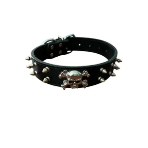 Source Unknown Black Faux Leather Skull Spiked Choker Collar Necklace Gothic Punk Biker 20 In thumbnail 2