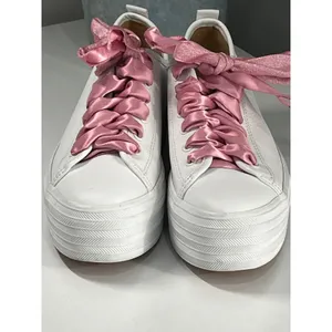 Keds‎ White Platform Sneakers Women's Size 7 Pink Satin Ribbon Laces thumbnail 7
