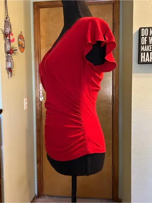 Speechless Y2K red surplice short split sleeve top M ruched ruffles coquette thumbnail 3