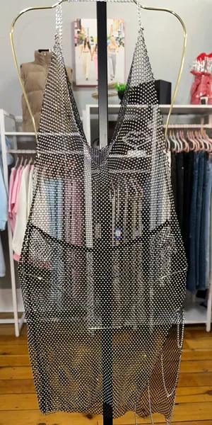 Nasty Gal Rhinestone Black Cowl Neck Mini Dress/cover Up thumbnail 1