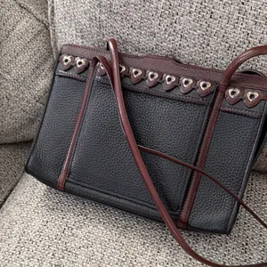 Black Leather Brighton Jagger Purse Silver Heart Details Great Condition Y2K VTG thumbnail 8