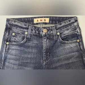 AMO Stix Crop Jeans Forever Blue Size 24 Slim Mid Rise Raw Hem Made USA thumbnail 5