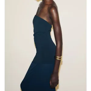 Zara NWT navy blue drop waist combination midi dress thumbnail 5
