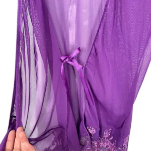 Vintage Dreamgirl Purple Sheer Mesh Wrap Robe Sequin Lace Trim Flutter Sleeve thumbnail 6