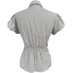 Poplin M Striped‎ Bow Waist Puff Sleeve Buttoned Blouse Frenchgirl Coquette thumbnail 5