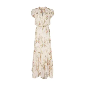 Polo Ralph Lauren Ivory Garden Floral Print Tie Neck Chiffon Maxi Dress Size XS thumbnail 5