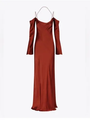 Shona Joy Lino Off Shoulder Tie Maxi‎ Dress Mahogany thumbnail 9