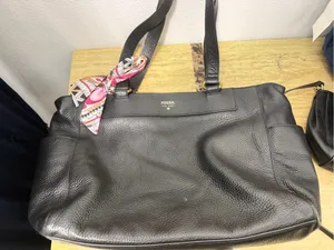 Fossil Black Leather Large Tote Bag with Decorative Scarf thumbnail 6