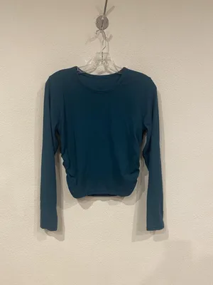 Lululemon All It Takes Shirt Womens Small Green Ribbed Long Sleeve Cropped Top thumbnail 2