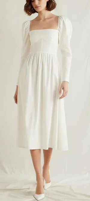 REFORMATION Luce Long Sleeves Cotton Poplin Midi Dress, White, 0 (US) thumbnail 1