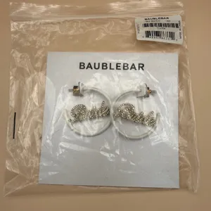 BaubleBar Bride White Enamel Pavé Crystal Script Hoop Earrings Wedding Jewelry‎ thumbnail 8