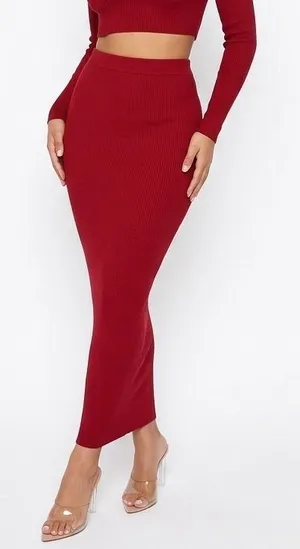 Naked Wardrobe Red Bodycon Maxi Skirt High Waisted Size M thumbnail 1