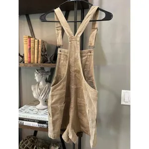 Aerie Werk and Play Denim Short Overalls TAN KHAKI Womens Size XS thumbnail 6