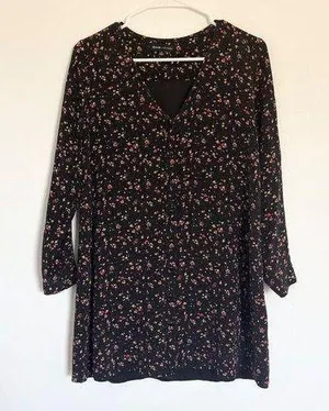 Madewell et Sézane Floral Print Long Sleeve Mini Dress Black Size S thumbnail 2