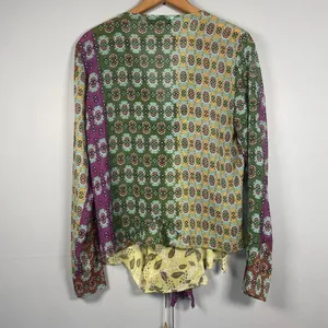 Zara Studio Boho Printed Long Sleeve‎ Blouse with Tie Detail Size M Medium Boho thumbnail 8