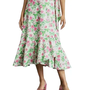 Hill House The Mirabel Skirt Pink Roses Wrap Midi Cotton XS New thumbnail 2