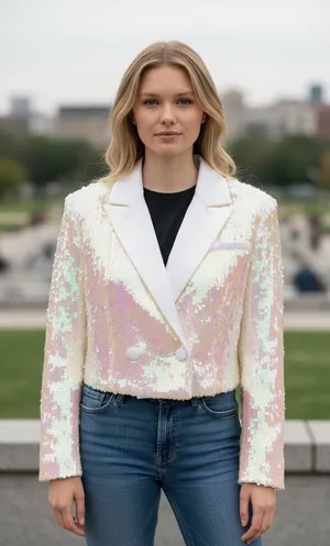 NWOT VENUS Iridescent Pastel Sequin Blazer Jacket Sparkly Party Holiday Glam S thumbnail 1