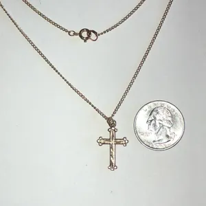 Gold Tone Dainty Cross Pendant Necklace thumbnail 3