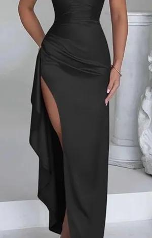 One Shoulder High Split Formal Party Evening Maxi Dress Black Size M thumbnail 5