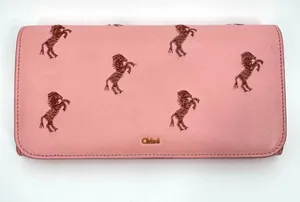 Rare Chloé Pink Horse Embroidered Leather Wallet Equestrian thumbnail 1