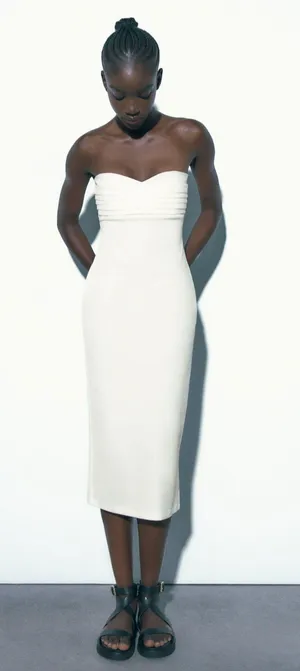 midi bodycon dress sleeveless white wedding cocktail graduation party thumbnail 4