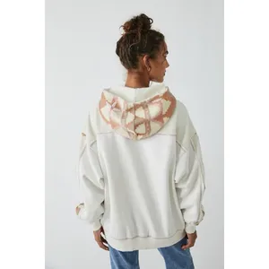Free People Nordic "It's a Vibe"‎ Hoodie XS cream Aztec Embroidered Oversized thumbnail 12