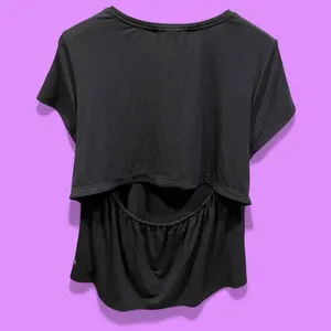 Cute flowy key hole elastic back athletic top Athleta running yoga workout gray thumbnail 3