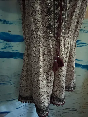 American Eagle Boho Lace-Up Tassel Romper in Cream & Burgundy SM NWOT thumbnail 6