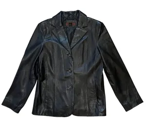 VTG 90s Siena Leather‎ Jacket Womens 12 Black Soft Leather Button Down Biker y2k thumbnail 1