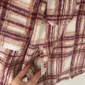 Avec Les Filles Plaid Zip Up Jacket Fleece White Pink Orange Shacket Cropped thumbnail 7