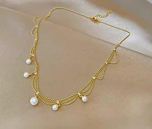 Gold Plated Pearl Necklace thumbnail 1