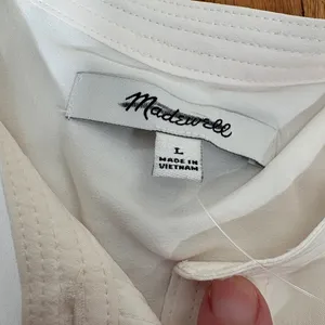 Madewell Shirred Crewneck Button-Up Top Vintage Ivory Womens Large‎ NWT thumbnail 7