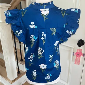 Sugarlips Avara Anita Top Blue Cotton Floral Blouse Flutter Sleeve New thumbnail 4
