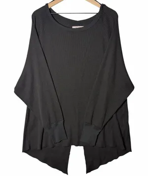 Free People Black Thermal Long Sleeve Slit Back Shirt Women's size M thumbnail 1