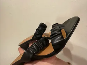 Sincerely Jules Black Ruched Double-Strap Slide Heels thumbnail 5
