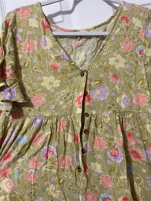 Billabong Spring Daze Babydoll Romper Size Small Floral Green thumbnail 4