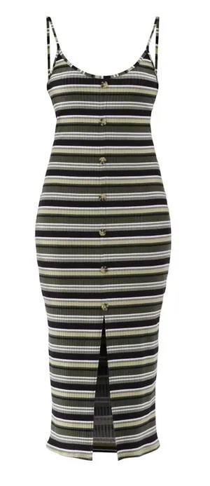 No Boundaries Juniors Bodycon Dress Sz XXL Sea Turtle Green Striped Ribbed Midi thumbnail 1