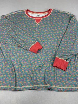 Natural Life Floral Thermal Lounge Pajama Top Blue Pink Waffle Knit Large thumbnail 1