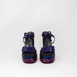 NEW Azalea Wang Birch Rhinestone Embellished Platform Block High Heel Sandals 7 thumbnail 2
