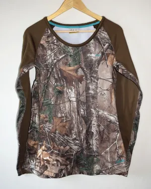 Cabela's OutfitHer Top Women M Brown Realtree Xtra Camo Raglan Long Sleeve EX thumbnail 1