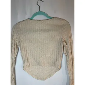 SHEIN Cropped Top Womens Size S Beige Ribbed Knit Square Neck Long Sleeve thumbnail 5