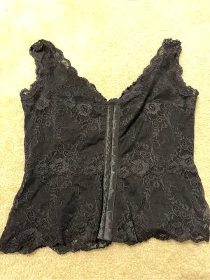 Boston Proper Y2K Black Beaded Lace Tank Top thumbnail 3