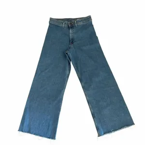 Zara Wide Leg High Rise Y2 K Raw Hem Blue Denim Fly Zip Jeans Sz 12 # 2455 thumbnail 1