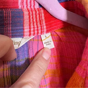 Soft Surroundings Pink Blue Plaid Button Down Shirt Womens L Casual Fall Flannel thumbnail 9